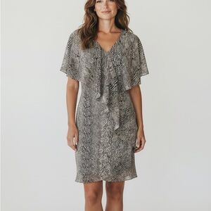 Daymor Couture 14 Metallic Snake Print V-Nevk Ruffle Draped Formal Dress